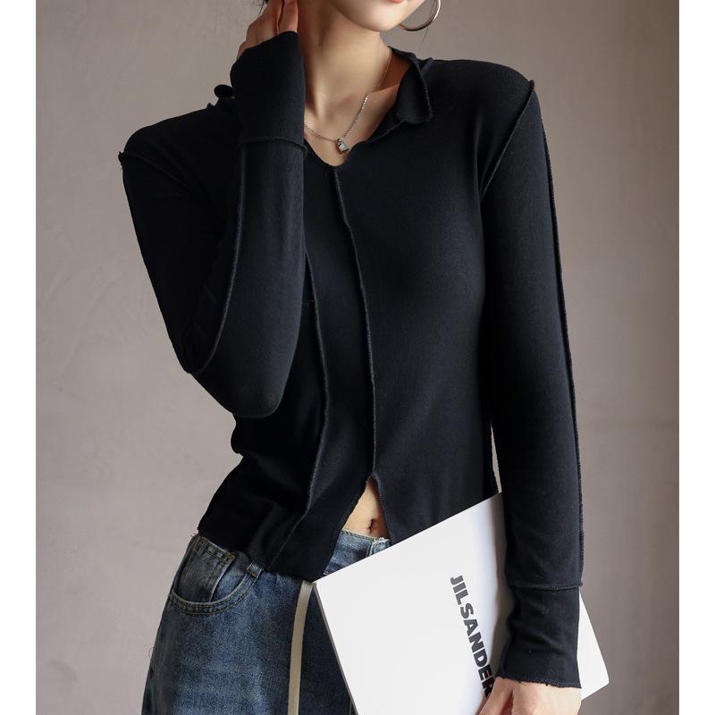 Женский осенний модальный топ с V-образным вырезом, облегающего кроя, с длинными рукавами