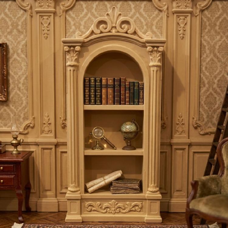 Collectible Display Shelf Miniature for Dollhouses Rooms, Roman Style Resin Bookcase with 3 Level Storage for Tiny Books and Layout Accent Use