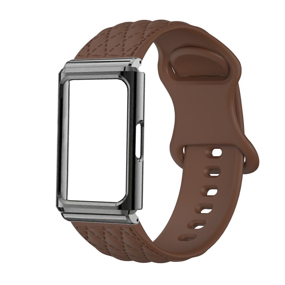 Diamond Texture Silicone Strap with Metal Protective Case for Huawei Band 11 / Huawei Band 11 Pro Replacement Smart Band Wristband