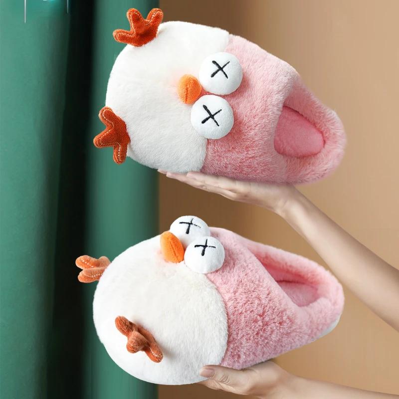 Модные хлопковые тапочки женские зимние домашние плюшевые тапочки на плоской подошве милые тапочки с животными Большие размеры нескользящие теплые туфли унисекс Chinelos Planos