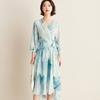 Strolling In the Clouds: Spring and Summer Wrap Style V-neck Elegant and Irregular Skirt Short Sleeved Silk Dress