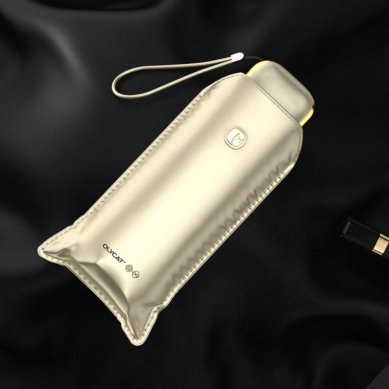 OLYCAT Золотой Плоский Мини Зонт Защита от УФ Лучей Портативный Карманный Пятисложенный Солнечный Зонт Женский Покрытие из Титанового Золота UPF50+