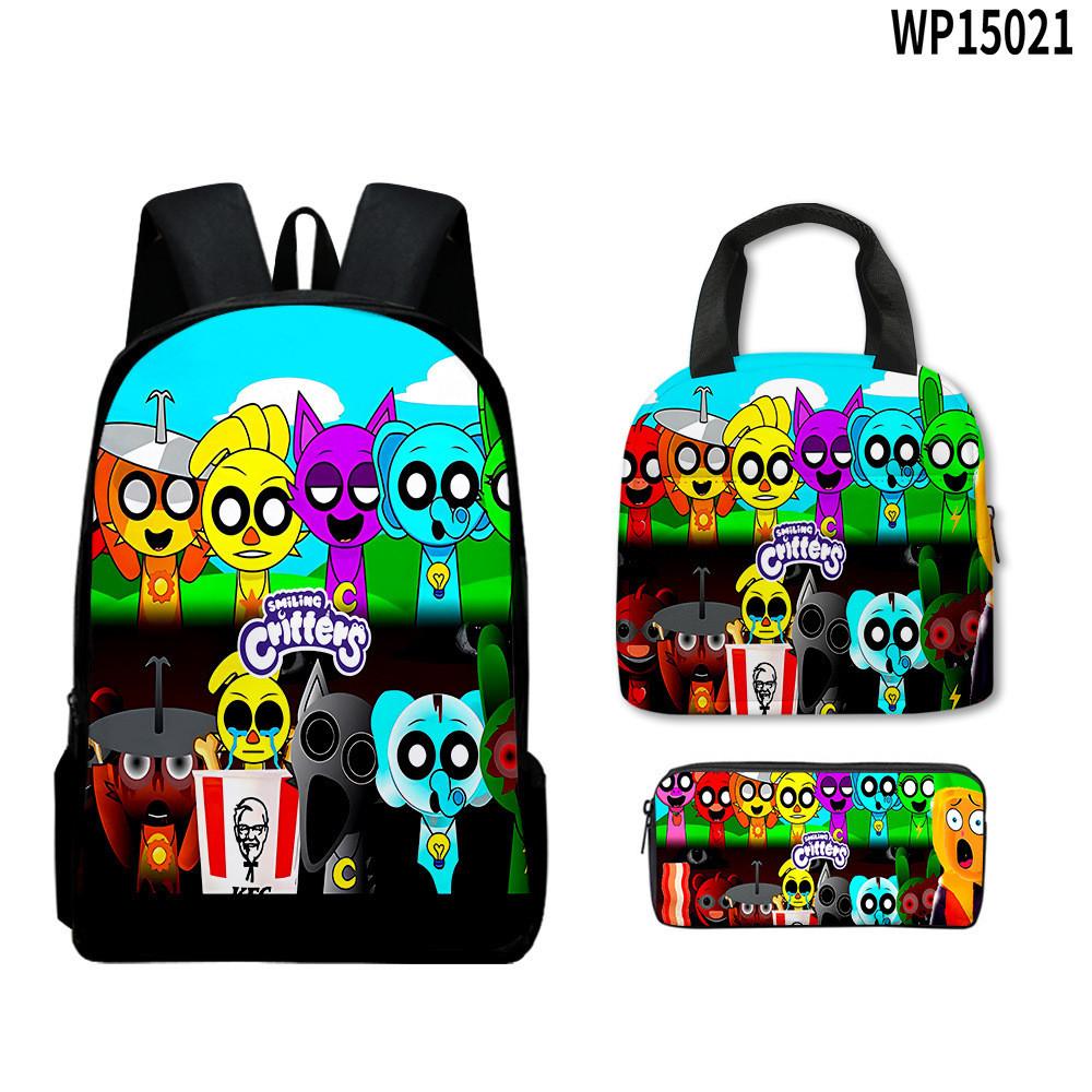3d Sprunki Game Backpack With Waterproof Lunch Bag And Pencil Case For School