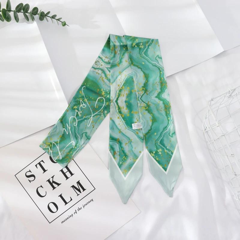 New Summer 130*7 Ins Small Hairband Lovely Print Long Silk Scarf Wrist Ribbon Skinny Scarf For Women