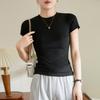 High Elastic Cotton Tight Short-sleeved T-shirt for Women Summer 2024 New Versatile Top Slimming Round Neck Bottoming Shirt