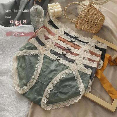 Женское кружевное хлопковое нижнее белье в японском стиле со средней посадкой, дышащее