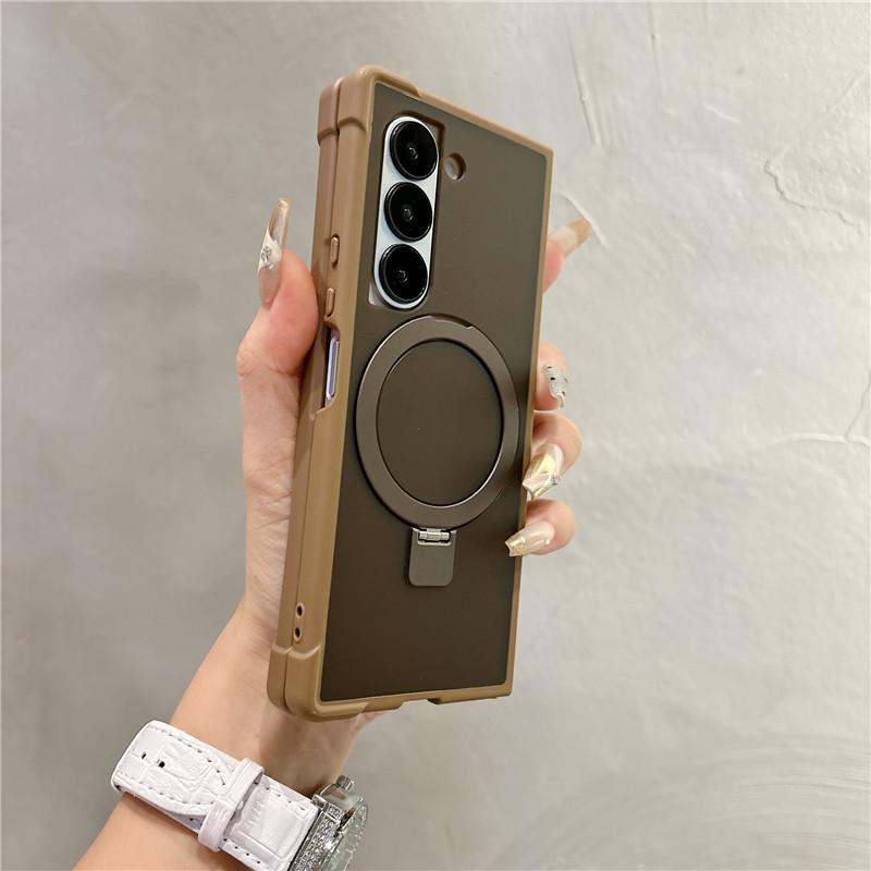 Magnetic Rotating Metal Bracket Phone Case For Samsung Galaxy Z Fold 6 Fold5 Fold 4 Support Wireless Charging Shockproof Cover