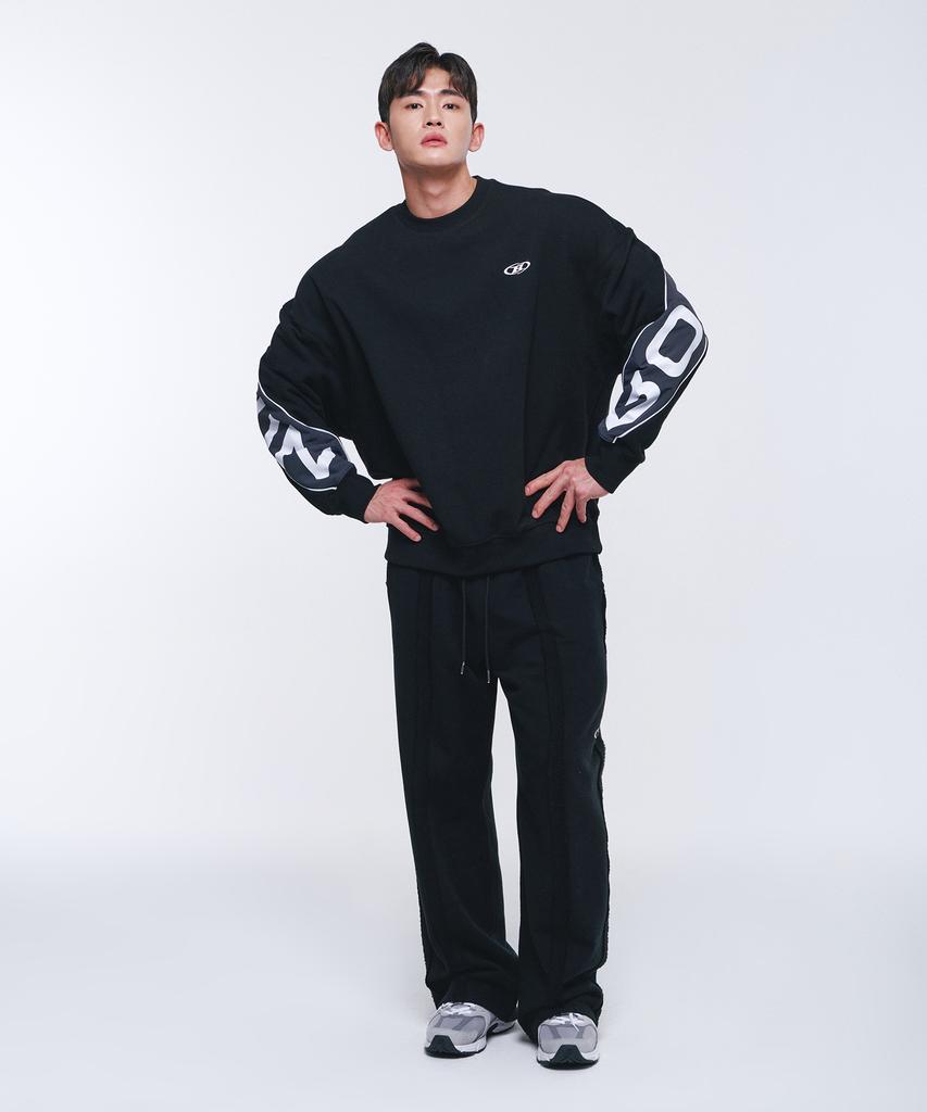 BORN TO WIN Nylon Mix Bold Sweatshirts [Black]