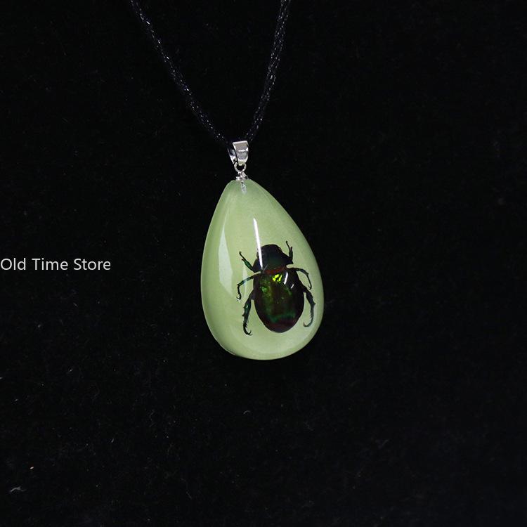 Luminous Naturally Scorpion Necklace Vintage Resin Insect Beetle Spider Amber Pendant Rope Chain Necklaces Glow In Dark Jewelry