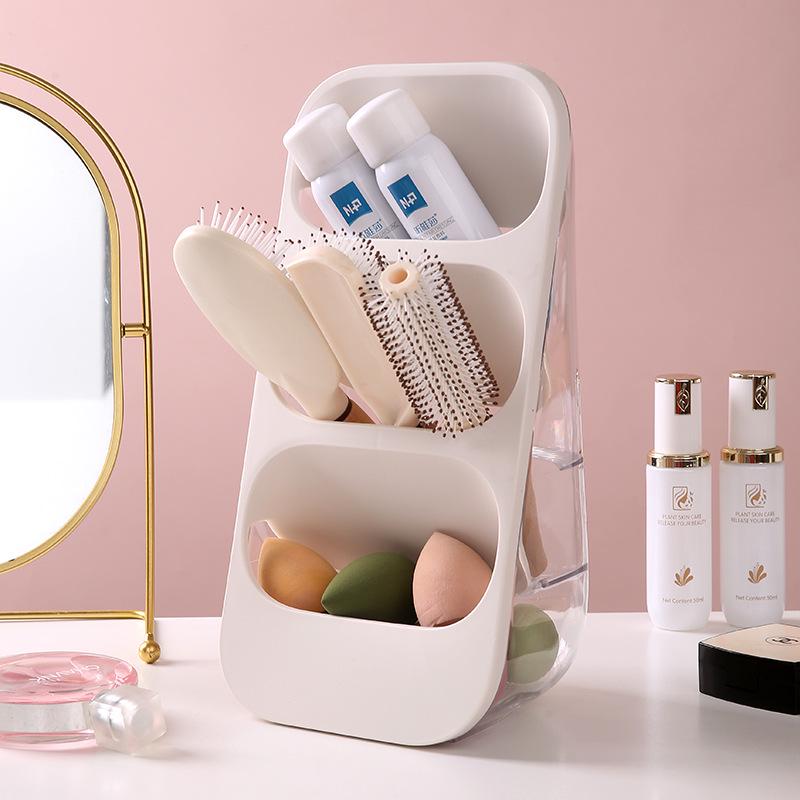 Multi-Layer Chopsticks & Spoon Holder: Dust-Proof, Three-Grid Storage for Kitchen & Cosmetics