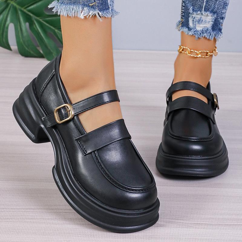 Модные черные лакированные туфли Мэри Джейн женские туфли на толстом каблуке с пряжкой на щиколотке женские туфли 2024 года осень толстые туфли-лоферы на платформе женские