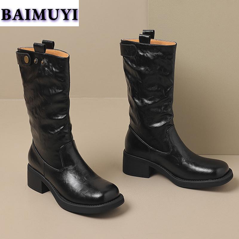 Женские туфли на среднем каблуке, высокие фирменные сапоги до середины голени, тренд 2025 года, дизайнерские повседневные прогулочные ботинки челси, зимние новые туфли-лодочки Mujer Botas