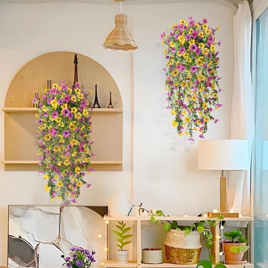 1/2/3/6Pcs Hanging Artificial Violet Flower UV Resistant Realistic Fake Flower Wedding Party Indoor Outdoor Garden Wall Hanging Faux Flower Decoration