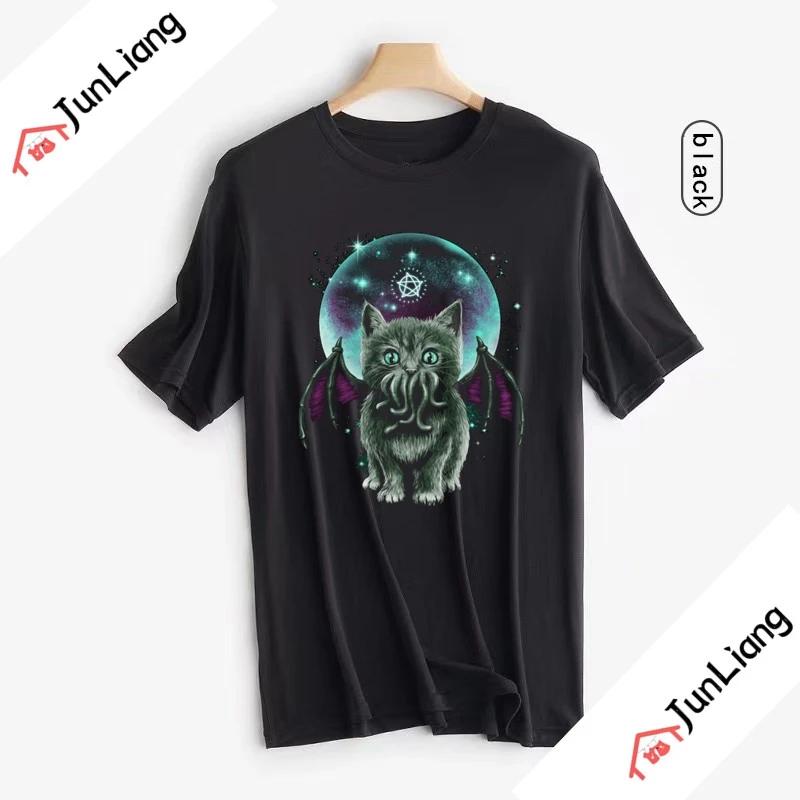 Классическая футболка A Wild Cthulhu Унисекс с коротким рукавом Повседневная Кошка или Монстр Футболка Кайдзю Лавкрафт Фильм Ктулху Футболка