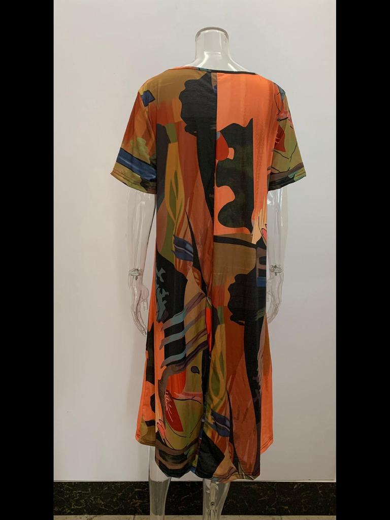 Летнее платье 2023 года в европейском и американском стиле с короткими рукавами и принтом, свободная пляжная макси-юбка