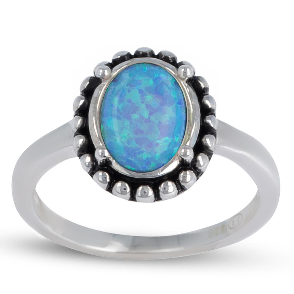 Silver Ring 'Goddess Opal' Silver Blue (rhodium) - 12x10mm