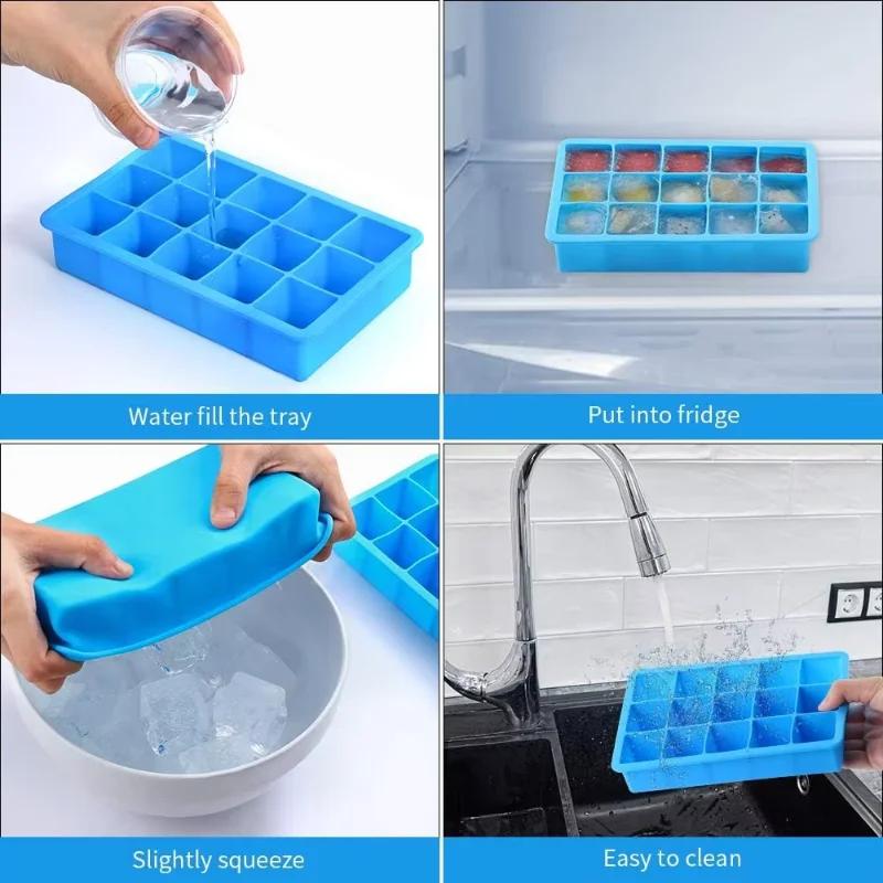 4PCS/Set Silicone Ice Cube Mold Big Square Ice Cube Tray Ice Cube Maker Non-toxic Reusable Bar Pub Wine Ice Blocks Maker