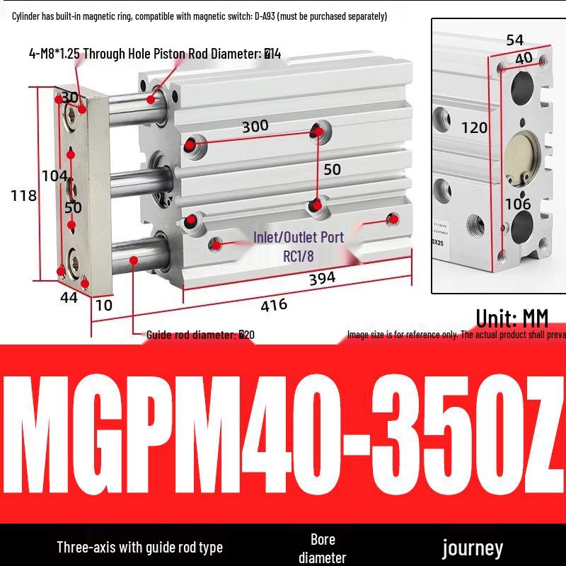 Compact Three-Axis Pneumatic Guided Rod Cylinder 12/16/20/25/32-10/20/40/50/75z