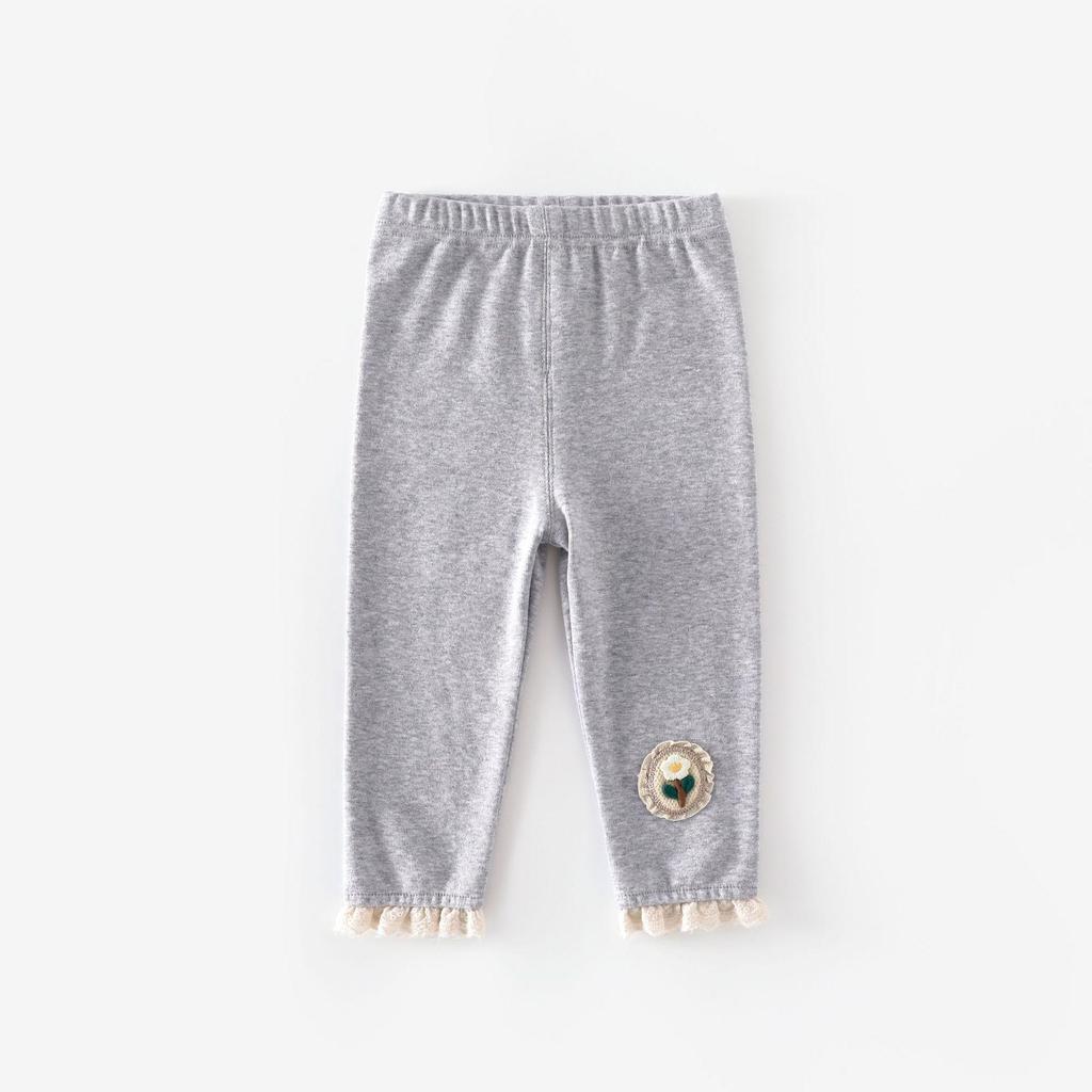 Осень 2025 Леггинсы для девочек: Цветочная аппликация, кружевная отделка, однотонная для младенцев и детей