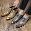 High-heel Luxury Man Golden Shoes Size 39-48 Fashion Snake Print Dress Shoes Men Pointed Toe Glitter Leather Party Shoes for Men