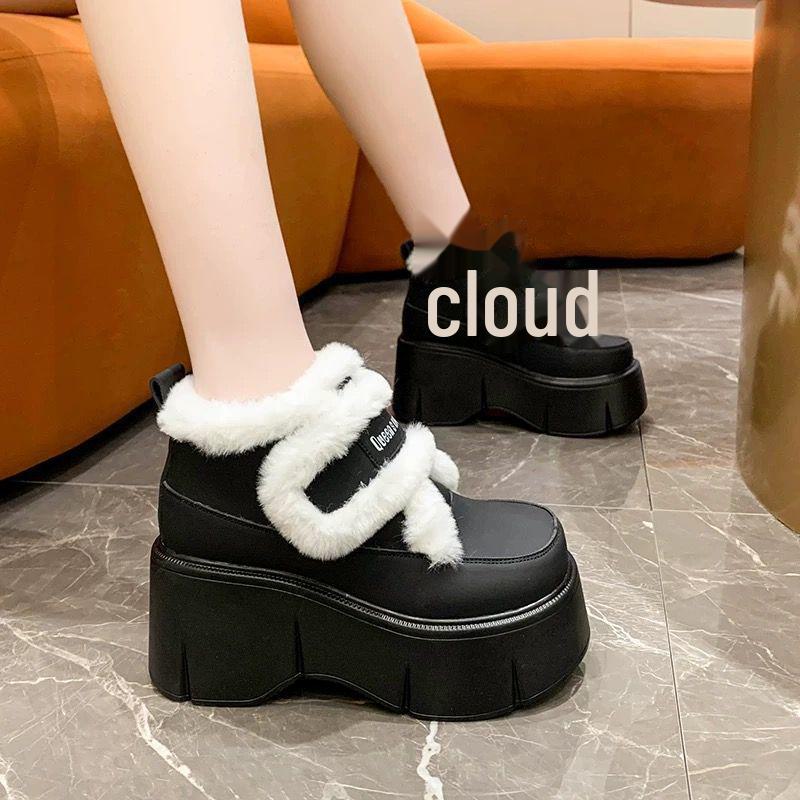 Женские универсальные туфли на платформе из бархата, увеличивающие рост, с застежкой-липучкой, для осени/зимы 2024 г.