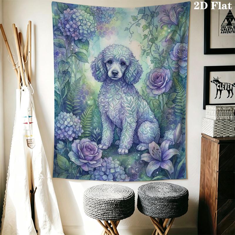 Poodle Wall Tapestry Aesthetic Wall Hanging Printed Fabric Blanket Decorative Tapestries for Bedroom Living Room Home Decor