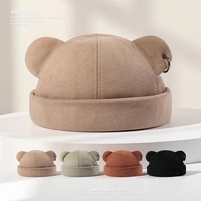 Милая шапка с кошачьими ушками цвета дынной корки для женщин, японская уличная шапка-кольцо, шапка яппи, весенне-осенняя универсальная шапка-бини