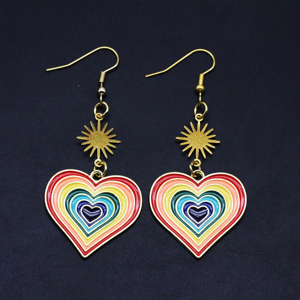 Rainbow Heart Sun Dangle Earrings Cute Y2K Pride Couple Enamel Pendant Gay Flag LGBTQ Jewelry Couples Gift For Lovers Women Girls