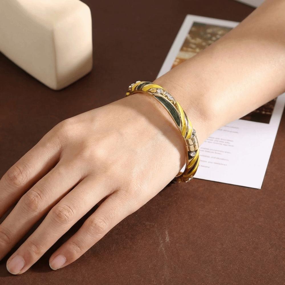 Colorful Enamel Cloisonne Bracelet Dainty Rhinestone Inlay Oil Dipping Cuff  Women