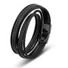 Leather Wrist Band 46cm Black Bracelet Men Braided Wrap Rope Man Mans Male Boy Boys Mens Bracelets Jewelry Magnet Accessories Gift-Box