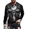 Flame Skull 3D Printed Streetwear Men's T-Shirts Long Sleeve Round-Neck Horror Halloween Man Tops Loose Gothic Round-Neck Tees
