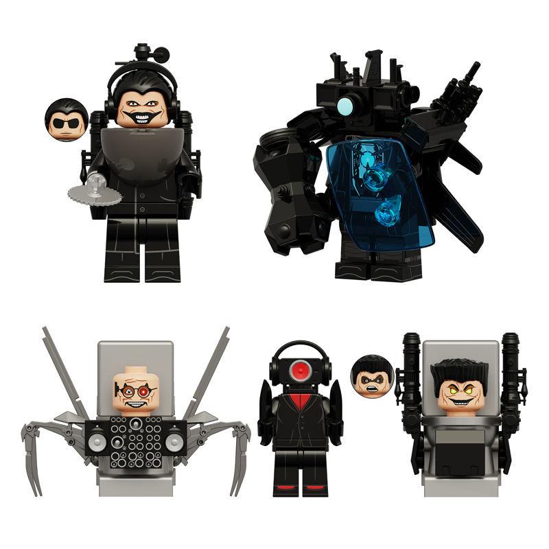 Юмористические фигурки из строительных блоков с персонажами на туалетную тематику и взаимозаменяемыми деталями