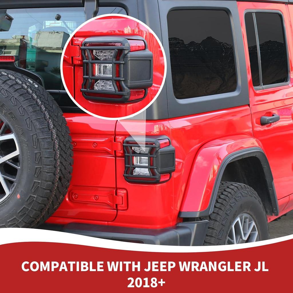 JL Tail Light Covers, ABS Rear Light Lamp Guards Trim Compatible with 2018-2024 Jeep Wrangler JL, Black (Fit for LED Light Version Without Frame)
