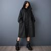 Long Sleeve Oversized Vintage Black Hooded Casual Loose Autumn Spring Trench Coat for Women Outerwear