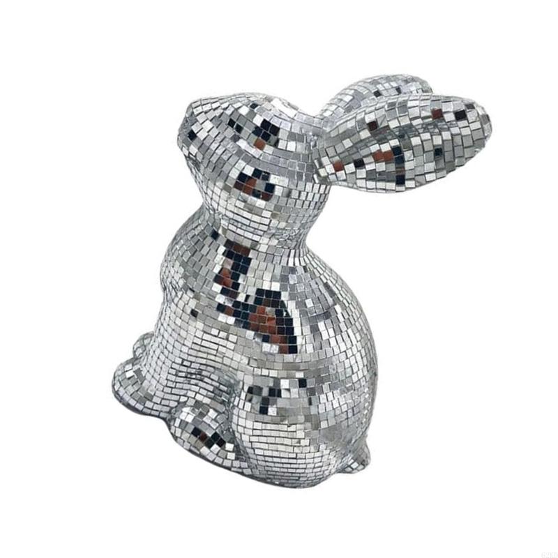 62KD Mirror Finished Disco Rabbit Sculpture Easter Home Decoration Animal Figurine
