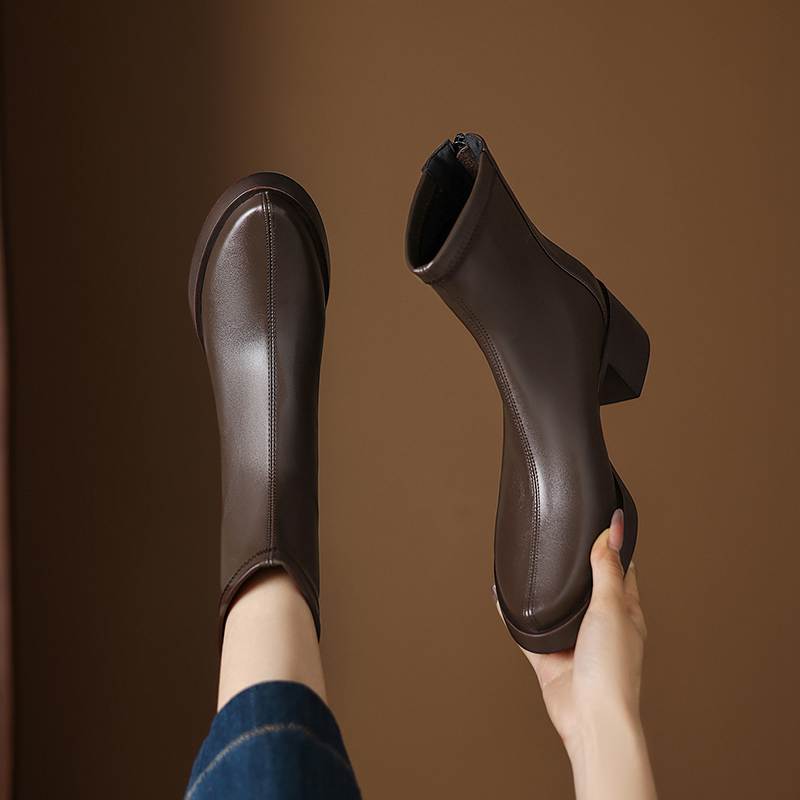 Krazing Pot Микрофибра Круглый носок Толстый каблук Современные ботинки Размер 42 Молния Платформа Красота Леди Женские Ботильоны