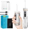 Oral Irrigator Portable Oral Cleaning Device with 6 Replacement Nozzles and 5 Water Flow Modes USB Rechargeable Portable IPX7 Waterproof (White)