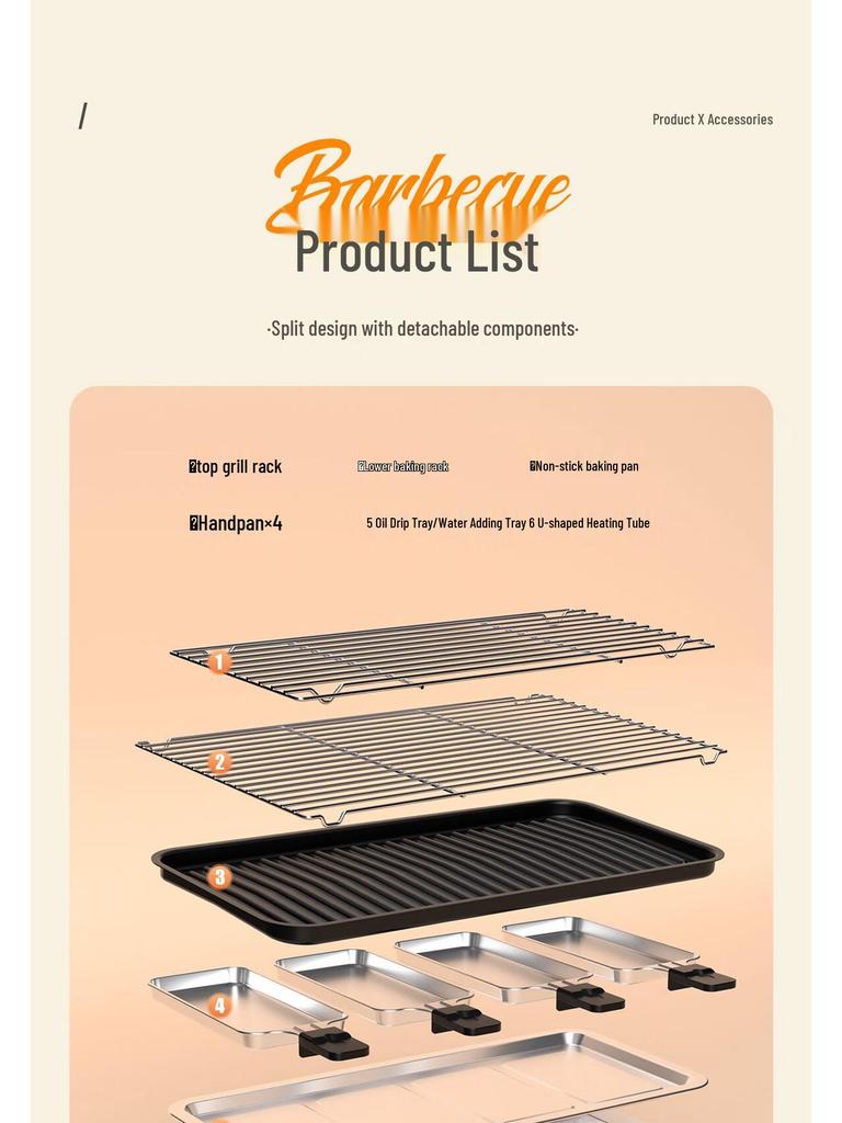 AUX Двухслойный электрический гриль и противень для выпечки - Съемный, моющийся, Домашняя решетка для барбекю