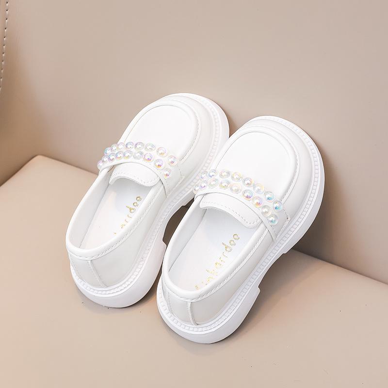 Girls Spring Summer Fashion Leather Shoes Woman Black Rhinestone Soft Soled Kid Shoes Child Thick Soled Lacquered Leather Shoes