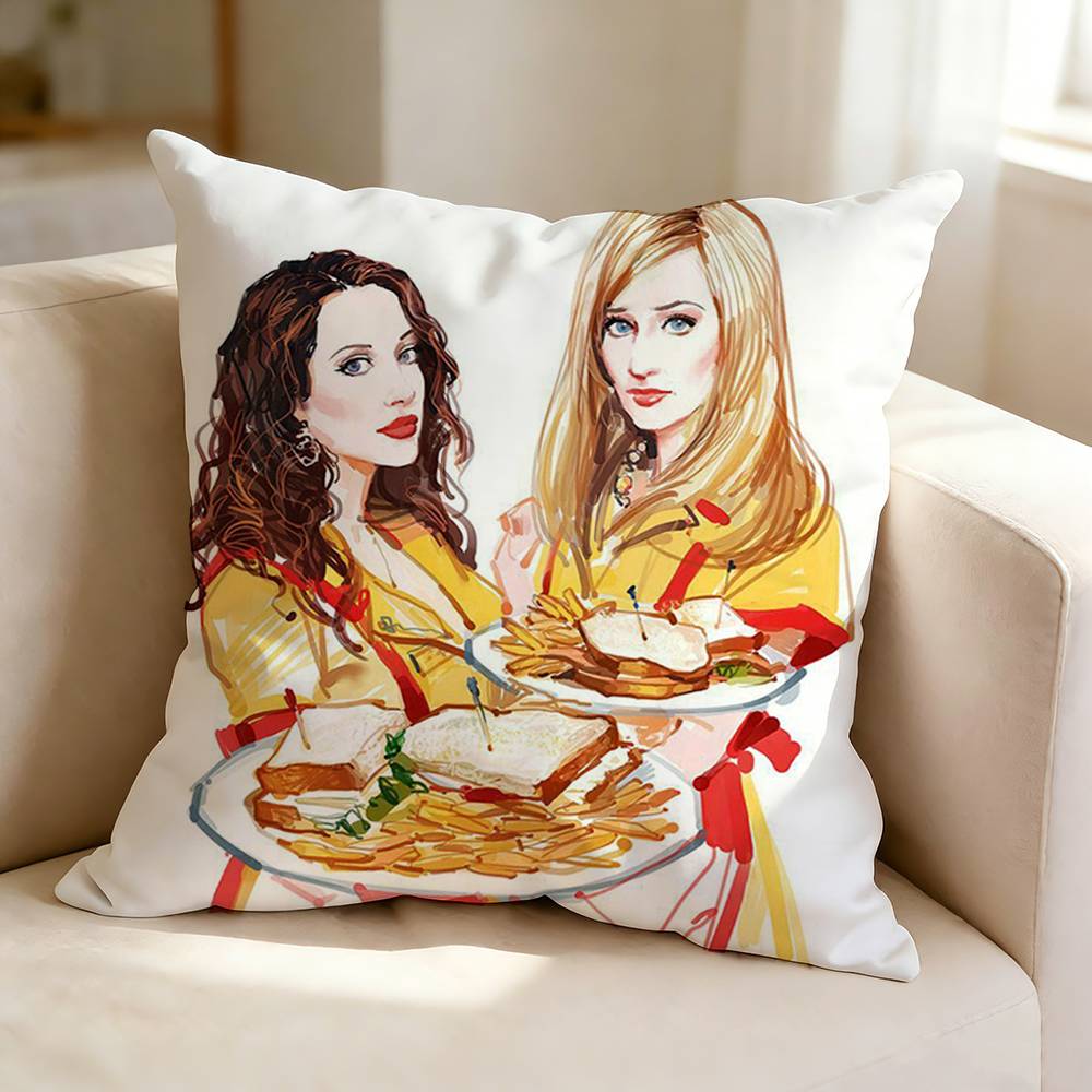 TThe sitcom BBroke Girls Square DoubleSided printed Pillow Case Bedroom Bedside Pillow Sofa Cushion Cover