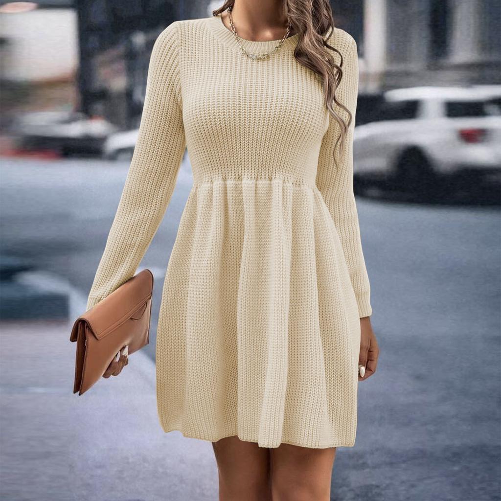 GMXIA Autumn Winter Long Sleeve  Women's Solid Color Doll Sweater Dress Women