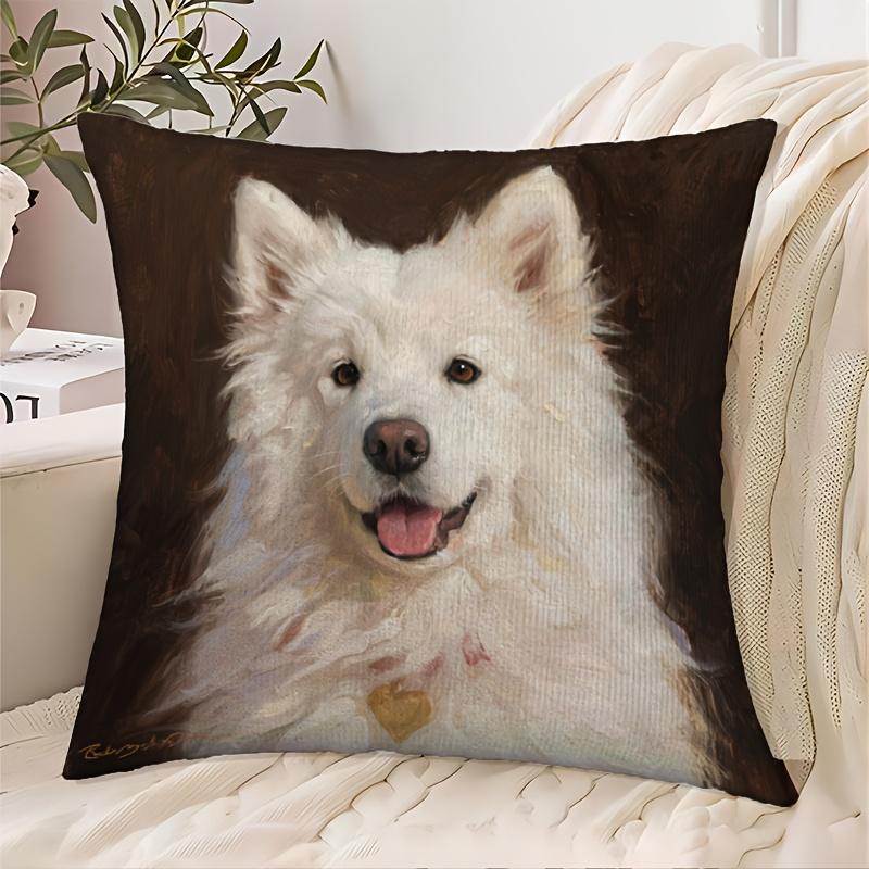 1 Pillowcase, Heart-Shaped Samoyed Dog Print, 2D Flat Printing, Single-Sided Printing (No Pillow Core), 17.72*17.72 Inches (45*45 Cm), Non-Real Embroi