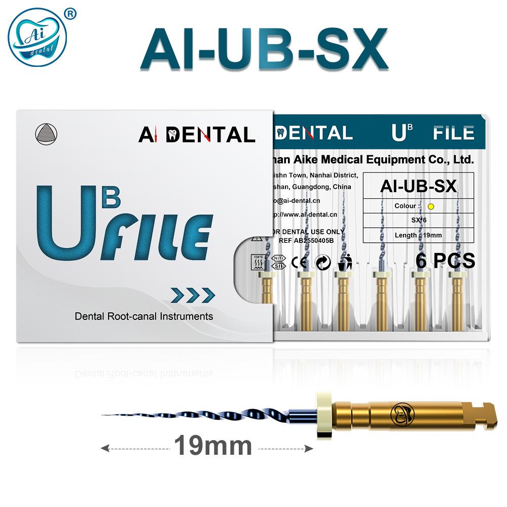 Файл для корневых каналов AI-UB, 6 шт., 25 мм, Ultimate Blue Prebend, треугольное сечение, переменная конусность, непрерывное вращение по часовой стрелке для лечения