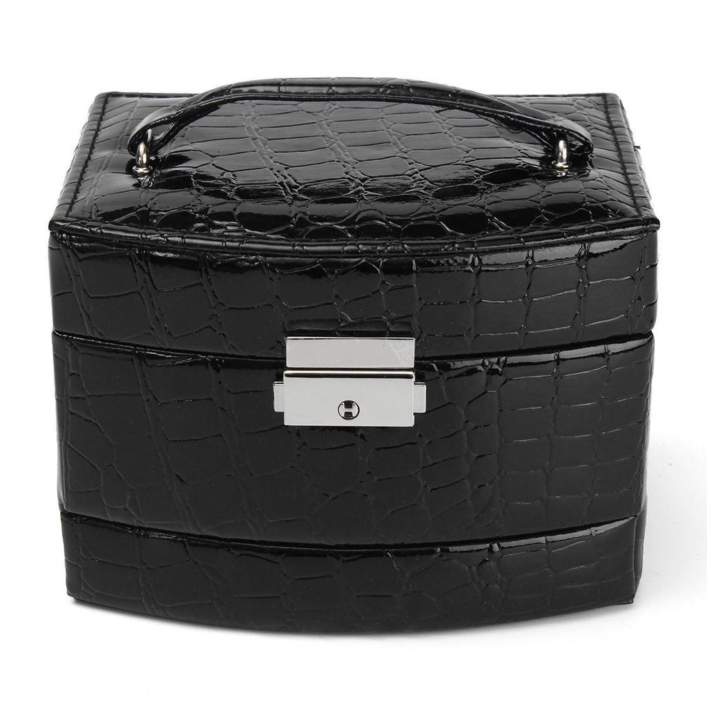 Новая кожаная шкатулка для драгоценностей, органайзер для ювелирных изделий для девочек, зеркальный мини-дорожный футляр, запираемый, черный