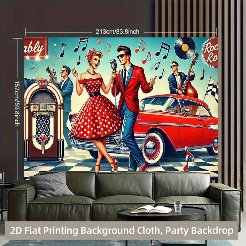 1 piece of 2D background fabric, a background fabric with a retro music party atmosphere, multi-functional polyester DJH