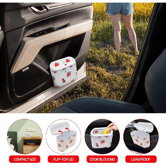 Mini Car Trash Bin With Lid – Automotive Garbage Can With 5 Trash Bags, Waterproof & Leakproof Vehicle Interior Waste Box For Car, Office, Home