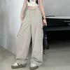 Women Casual Cargo Pants Drawstring Wide Leg Solid High Waist Streetwear Overalls Lightweight Loose Trousers for Daily Club Outdoor Jogging