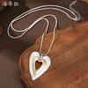 Новый песочный серебристый, ярко-серебристый, ярко-золотой контрастный цвет, полый кулон в виде сердца, женское высококлассное длинное ожерелье в форме сердца