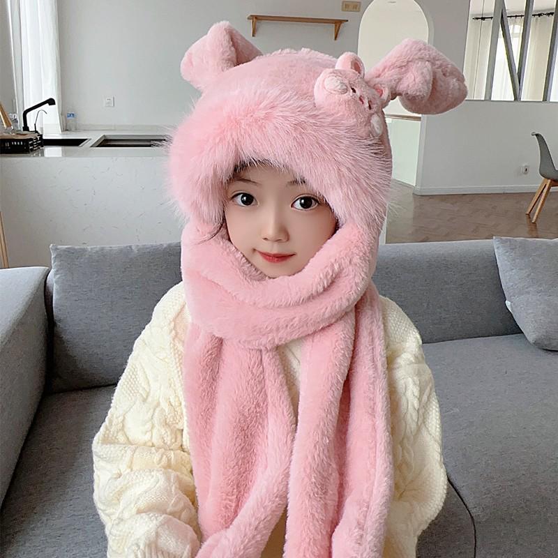 Милый детский комплект из шапки и шарфа с кроличьими ушками — мягкие, теплые и подвижные ушки для девочек.