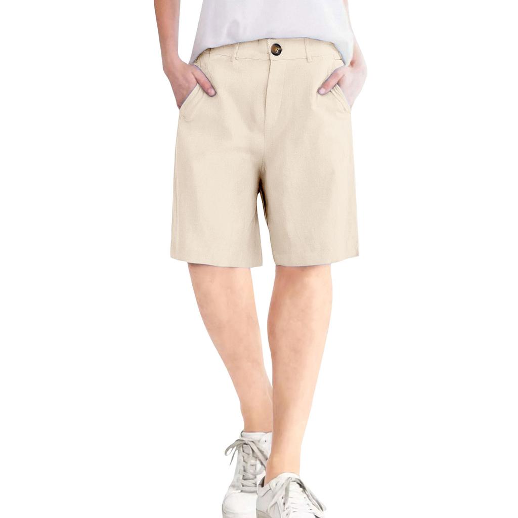 Женские шорты из мягкого хлопкового льна с карманами, застежкой на мягкие пуговицы, без молнии, облегающие шорты